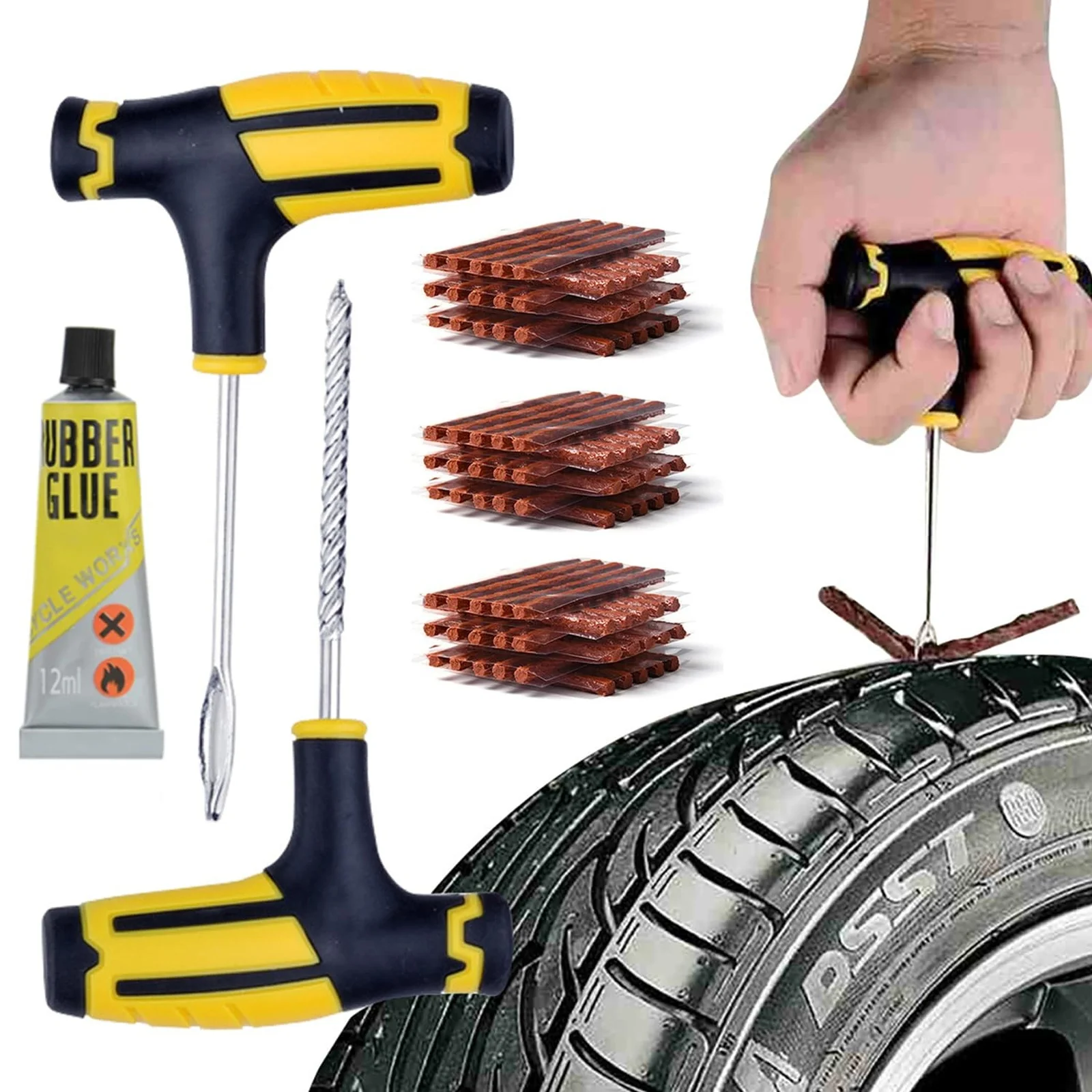 

Заглушки для шин и клей, биты из нержавеющей стали с ручками — портативный и сверхмощный комплект для проколов, автомобильный для автомобилей, мотоциклов.