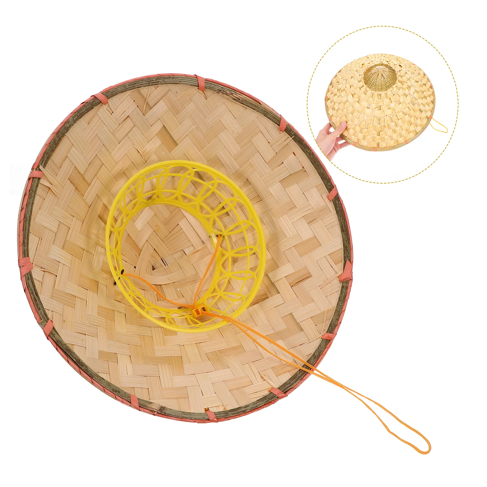 

Bamboo Hat Pure White 36CM Diameter Reusable Sturdy Safe Practical Woven Design Adjustable Rope Length Suitable Gardening Beach