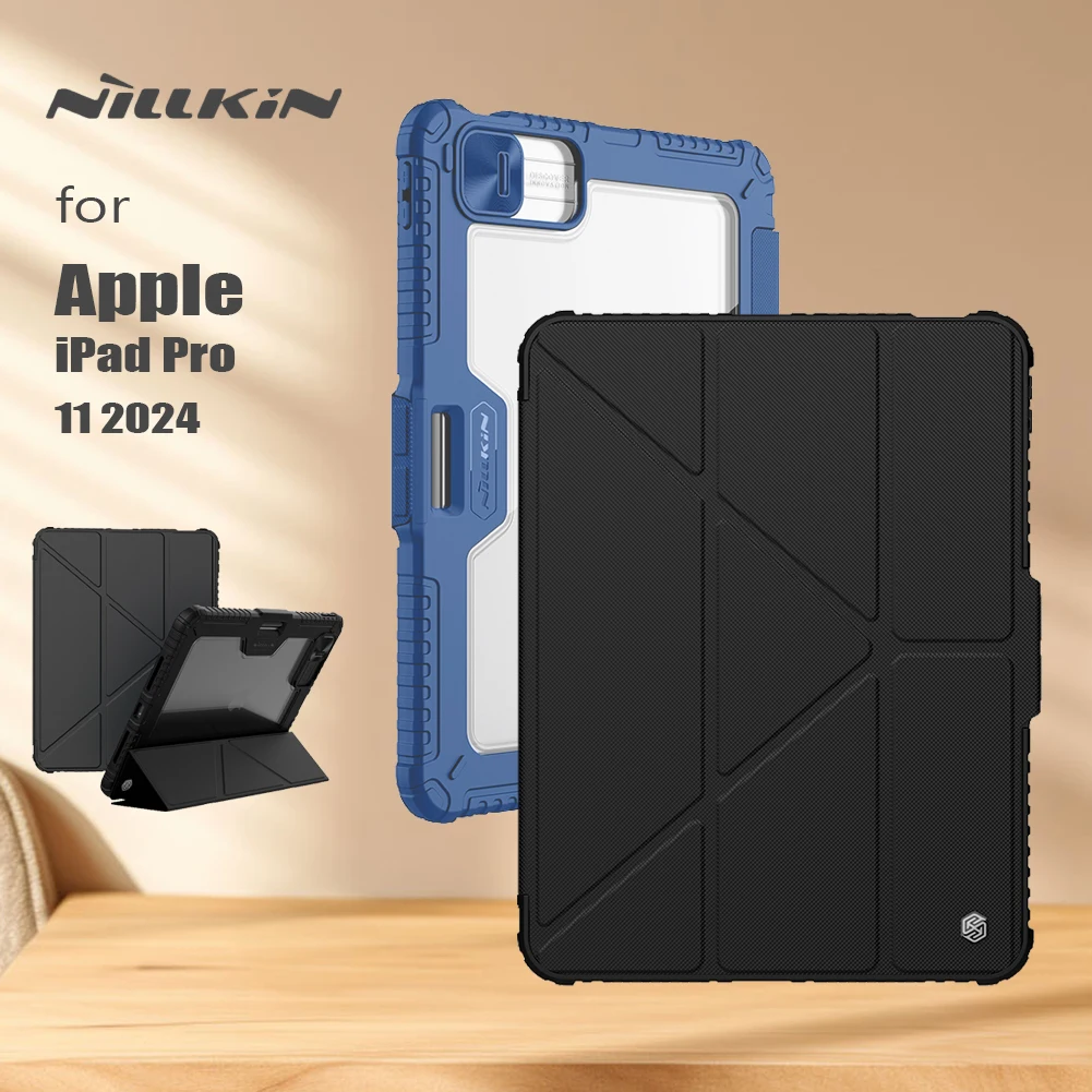 

Nillkin for Apple iPad Pro 11 2024 Armor Bumper Flip Leather Case Pro Slide Camera Cover Hard PC+PU Shockproof Protector