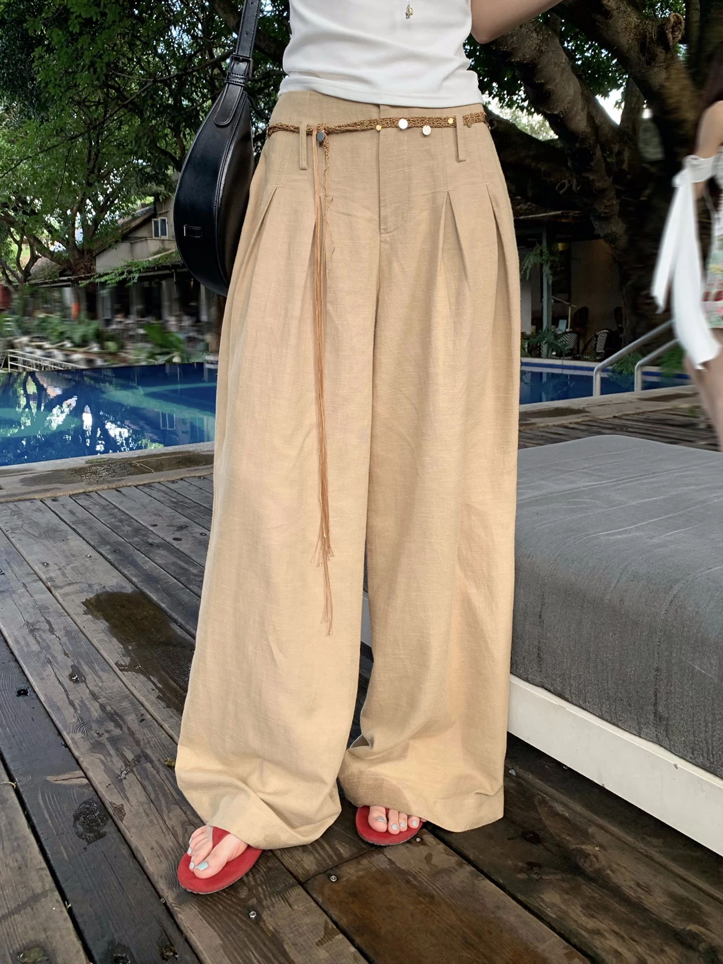 

Льняные повседневные брюки Lumoder цвета хаки для женщин: новые летние свободные брюки с широкими штанинами для комфортного и расслабленного образа