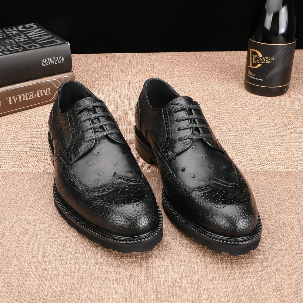 

New Korean Fashion Ostrich Outsole Business Carved Breathable Men's Leather Mens Loafers Formal Male Shoes Leathers Formal Shoes