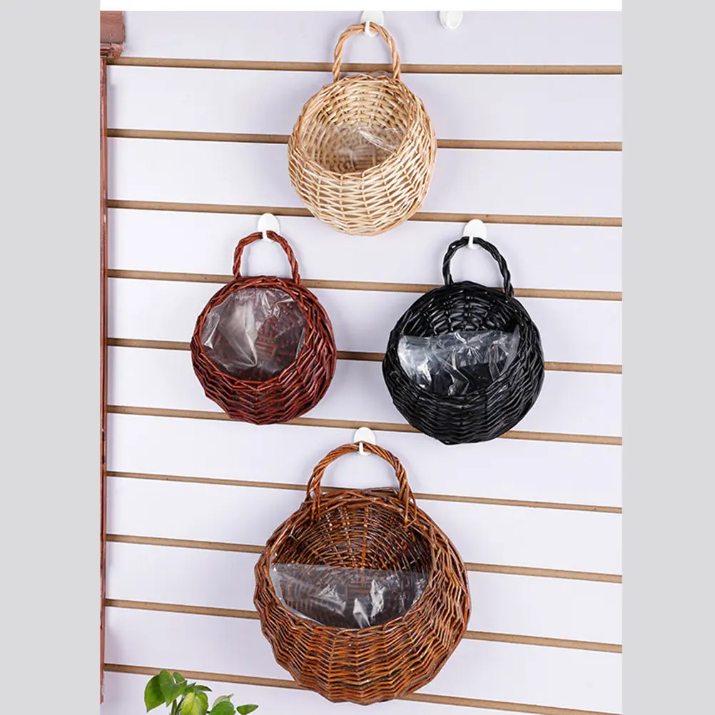 Large Wicker Hanging Basket Wall Mounted Rattan Flowerpot for Faux Plants Cosmetics Keys Pencils Indoor Outdoor Decor Gift Idea