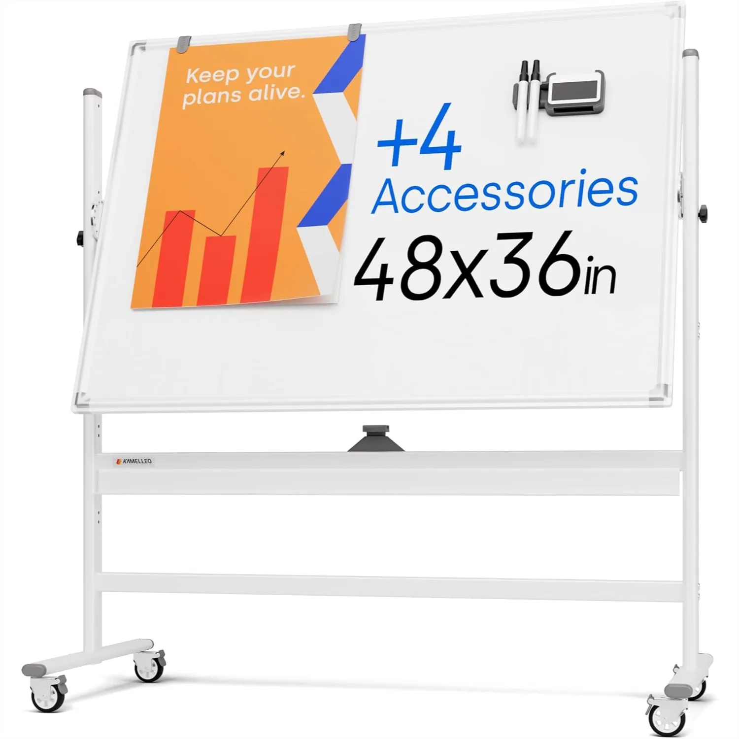 

Rolling Dry Erase Board 48 x 36 - Large Portable Magnetic Whiteboard with Stand, Double Sided Easel on Wheels for Office