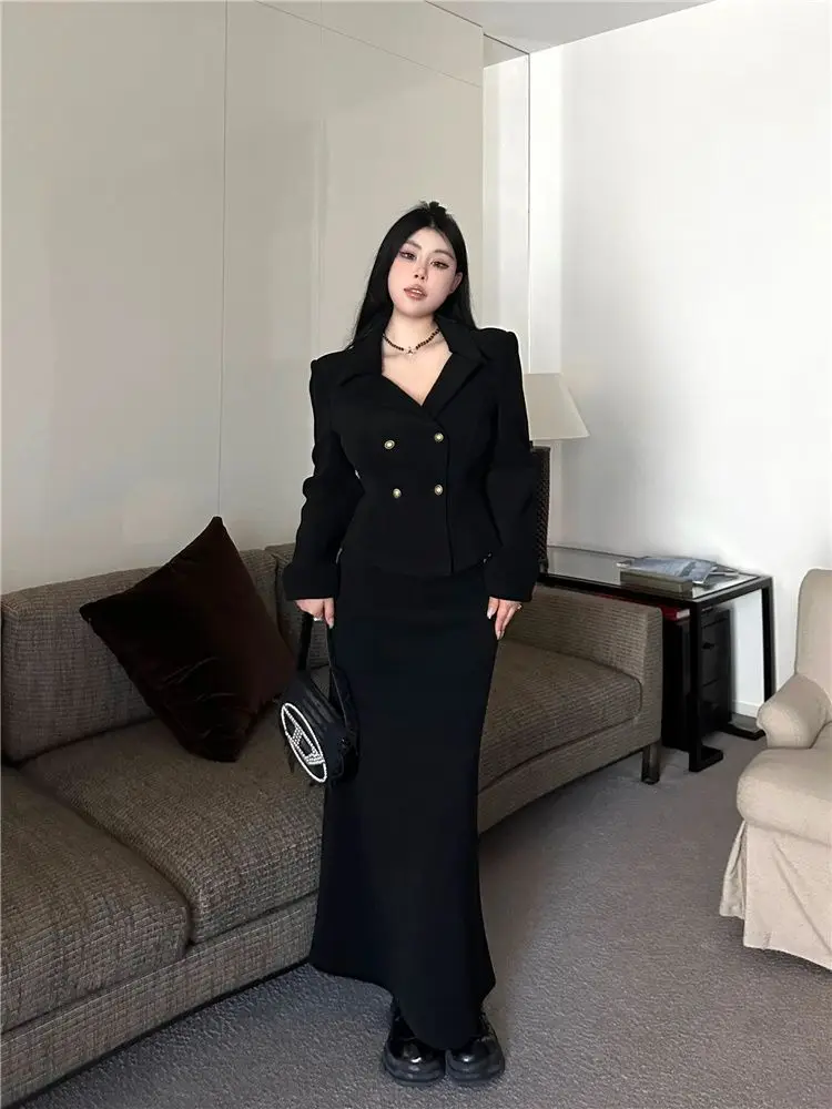 Elegant Rich Girl Two-Piece Set Fashionable Winter Outfit Ladylike Noblewoman Stylish Long Sleeve Slim Fit Neutral Style