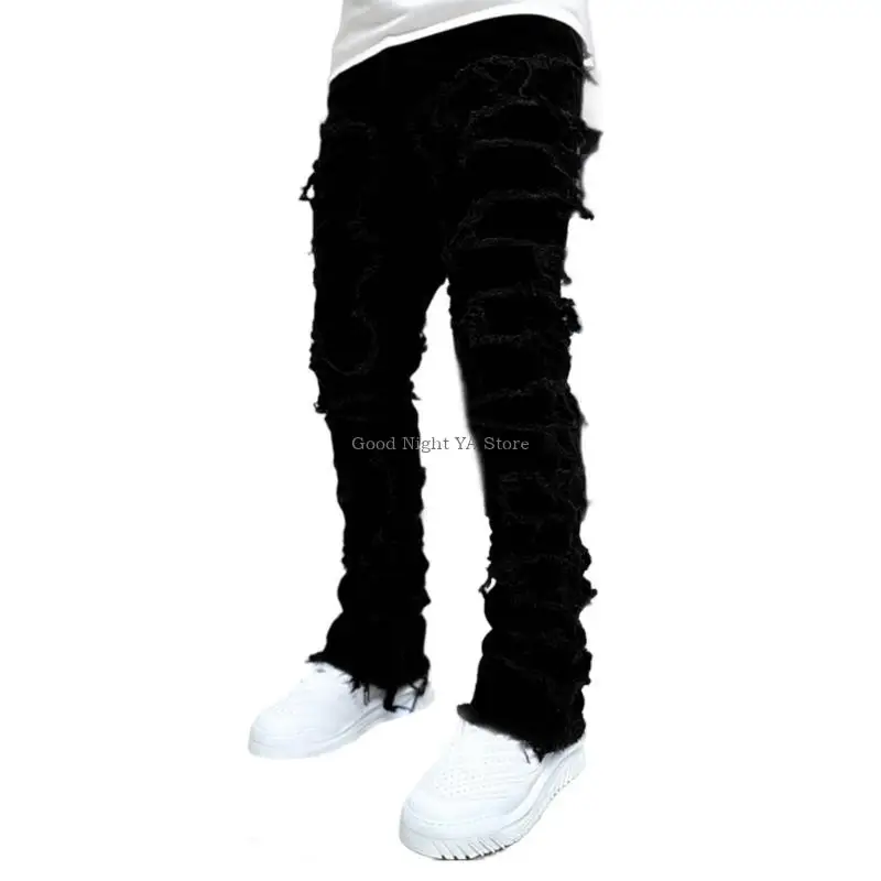

Men's Straight Fit Ripped Distressed Denims Pants Trousers Fashion Jeans