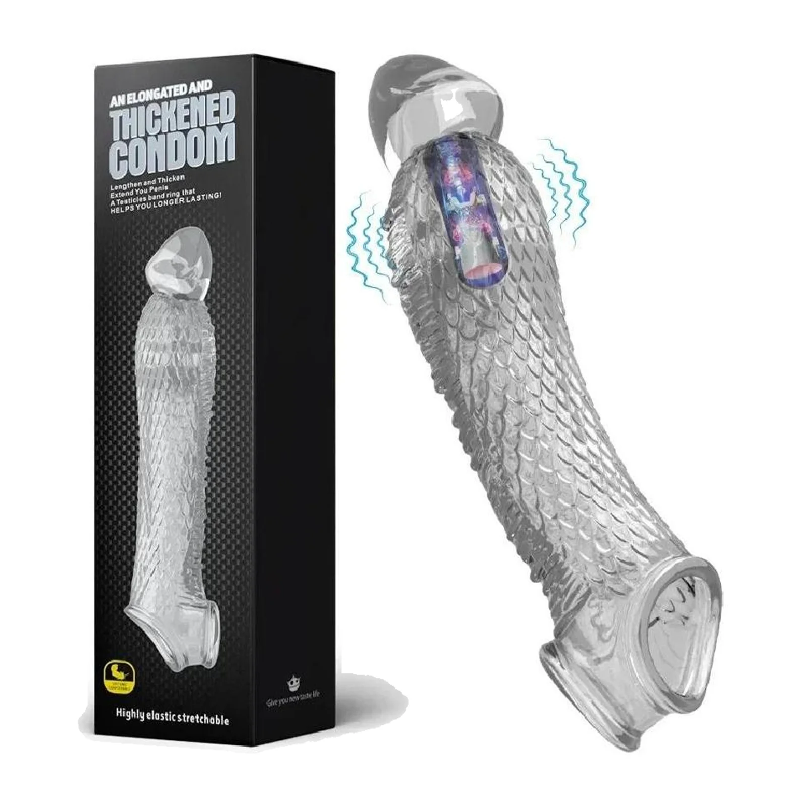 Washable Silicone Vibrating Penis Sleeve Extender Cock Ring Reusable High Elasticity Enlarger Sex Toys For Men Couples