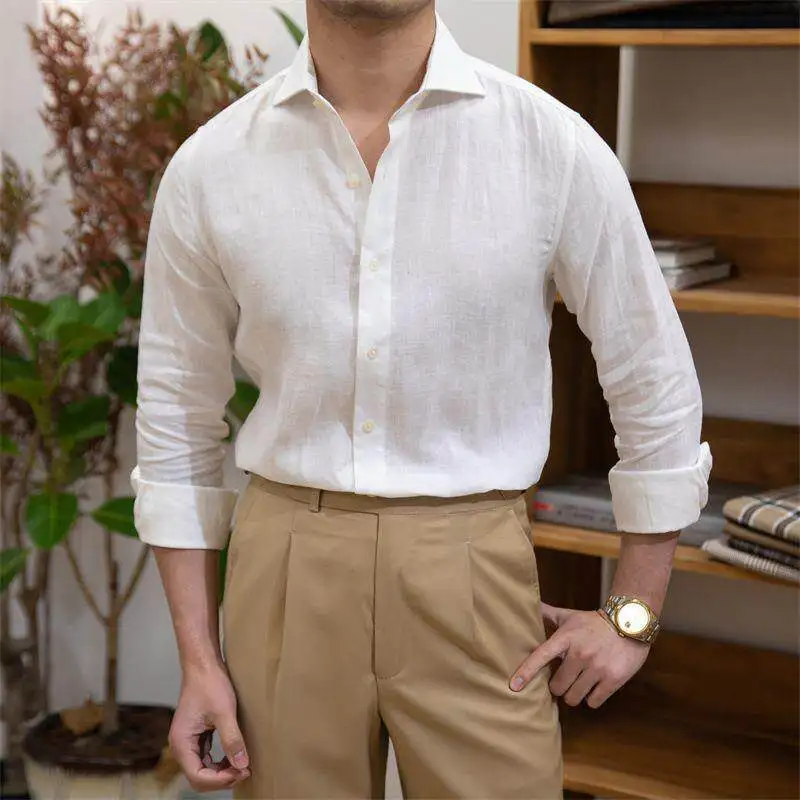 

Summer Color Woven Casual Long Sleeve Cotton Linen Shirt Men's Japanese Style Youth Artistic Breathable Loose Linen Shirt
