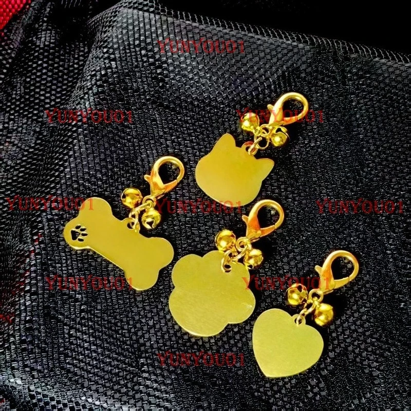 

Puppy Tag Custom Engraved Nameplate Collar Pendant Female M Bell Puppy Pendant Gold Bone Cat Paw Identity Tag