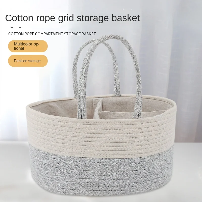 Maternity Baby Products Storage Basket Portable Cotton Thread Woven Basket Baby Bottle Diaper Divided Compartment Storage Basket