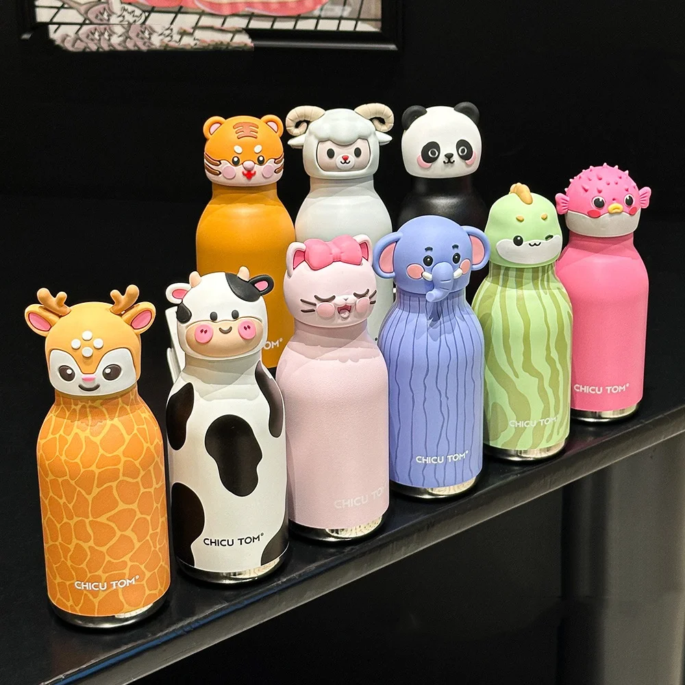 Kids Cute Animal Thermos 480ml Stainless Steel Straw Water Bottle For School Outdoor Travel view 2
