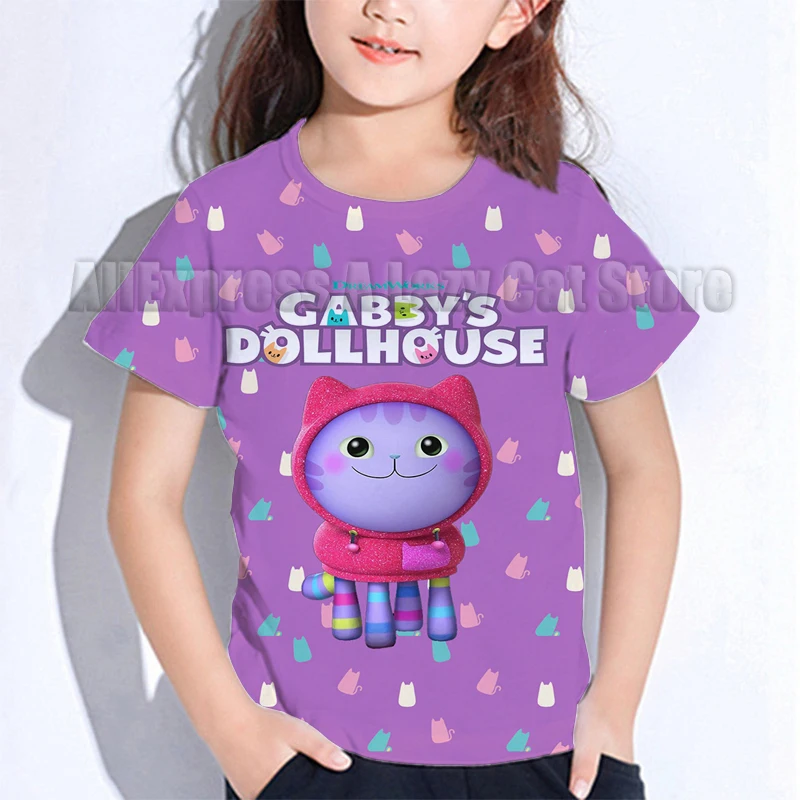 Kids Gabby's Dollhouse T-shirts Gabby Cat Short Sleeves Toddler Summer Short Sleeve Tshirt Boys Girls Tee Tops