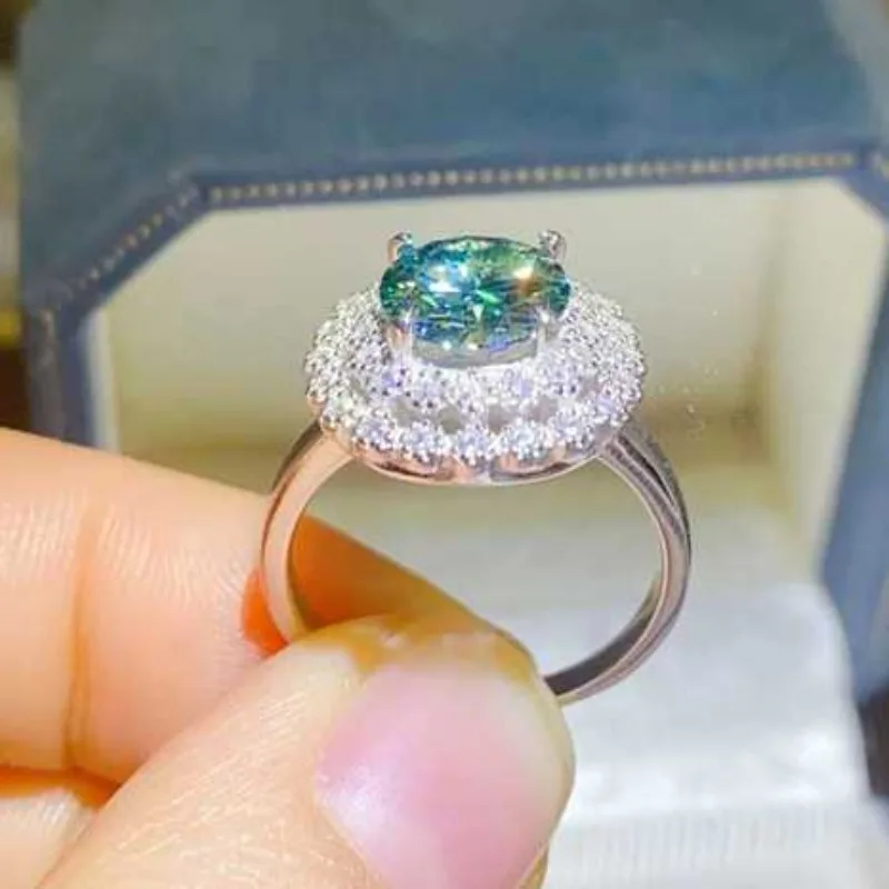 أحجار كريمة SACE GRA حلقة مويسانيتي معتمدة للنساء ، فضة إسترليني ، خواتم ذهب أبيض عيار 18 قيراط ، مجوهرات راقية ، لون D ، 2 قيراط