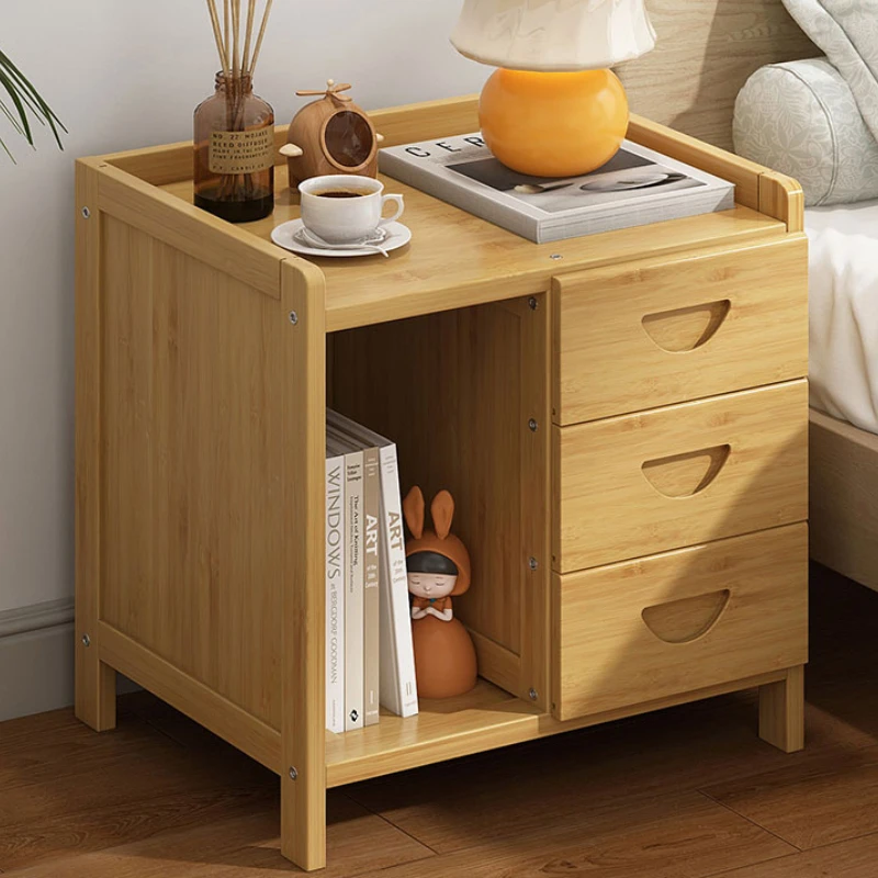 Home Small Bedside Cabinet Bedroom Simple Modern Storage Cabinet Multi-functional Layered Storage Shelf Bamboo Nordic Furniture