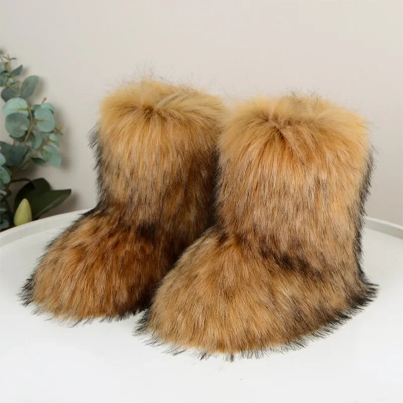 Fashion Winter Shoes Womens Winter Fluffy Faux Fox Fur Boots Woman Plush Warm Snow Boots Luxury Footwear Girls\' Furry Fur Bottes