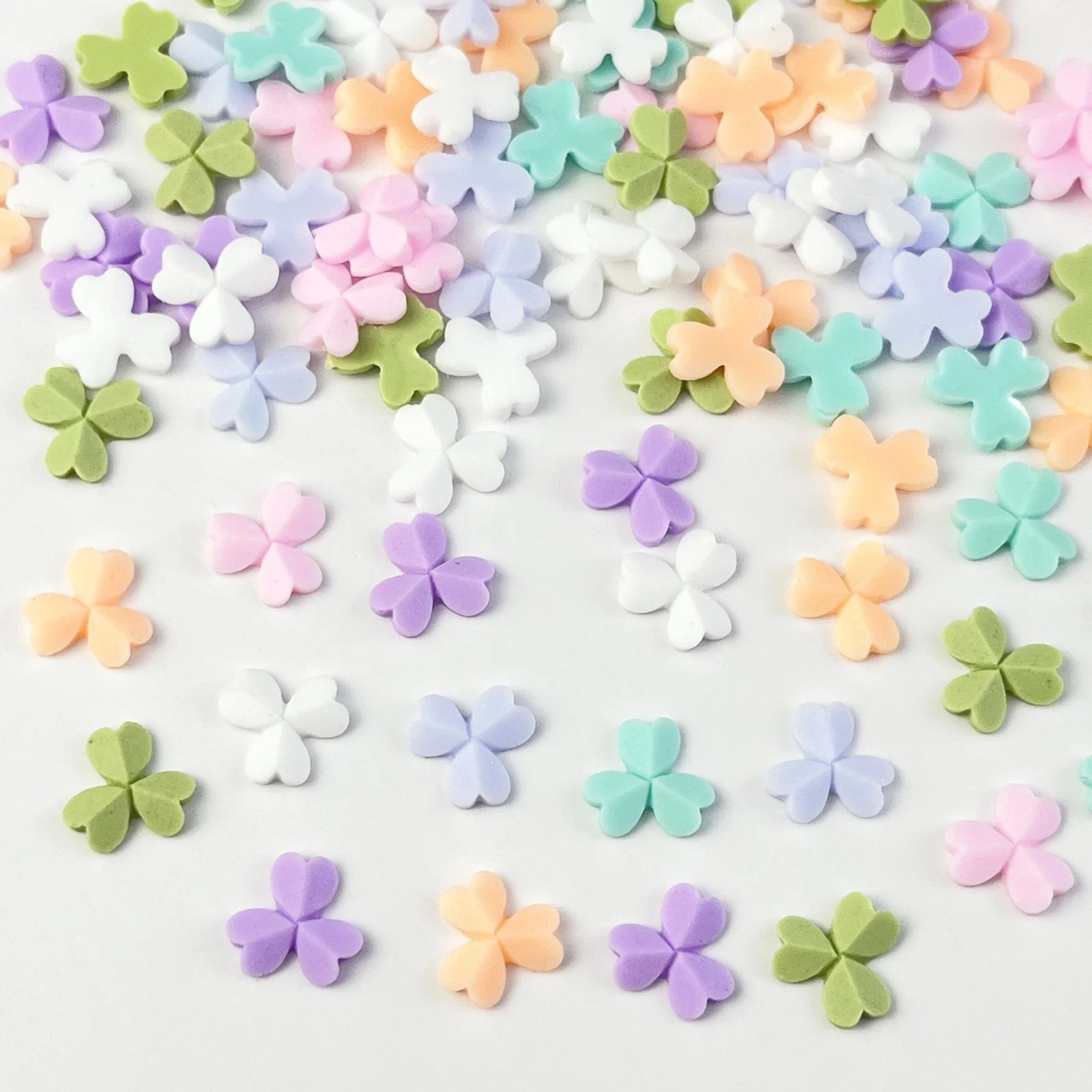 50pcs miniso colorful clover cartoon nail charms for diy nail making cute mini resin flatback nail art decoreation