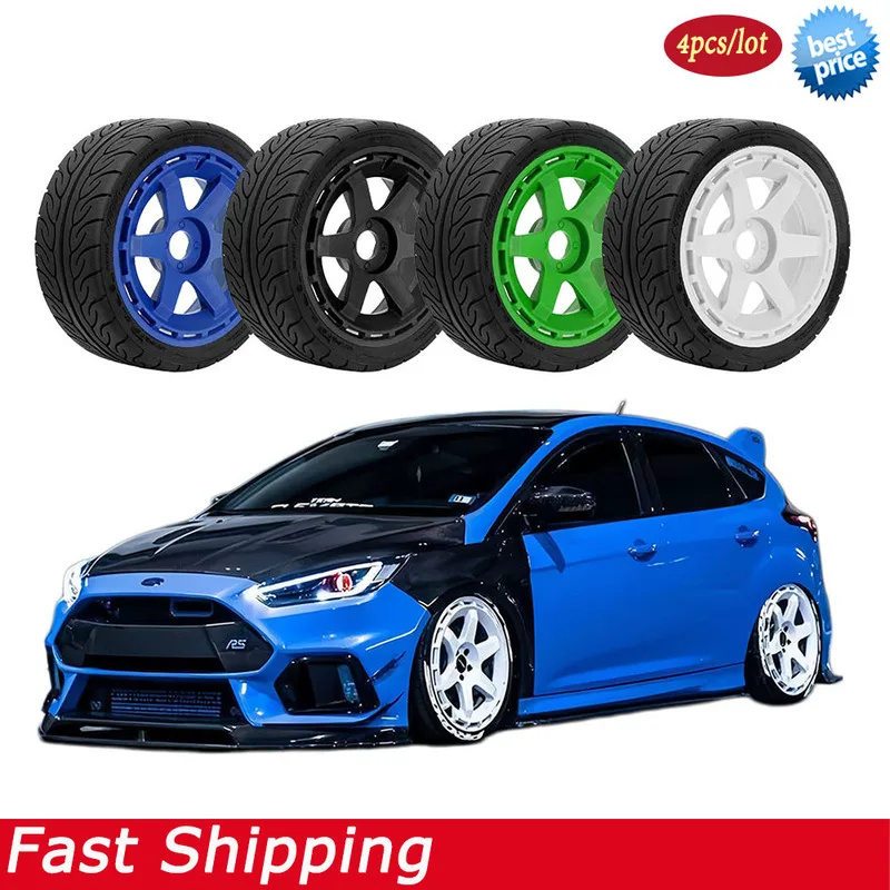 4pcs RC WRC Rally Tires and Wheel Rims for 1/7 1/8 MJX KM Thor FS Racing Ford Mustang KKPIT Blackbird ZD Racing Upgrade Parts