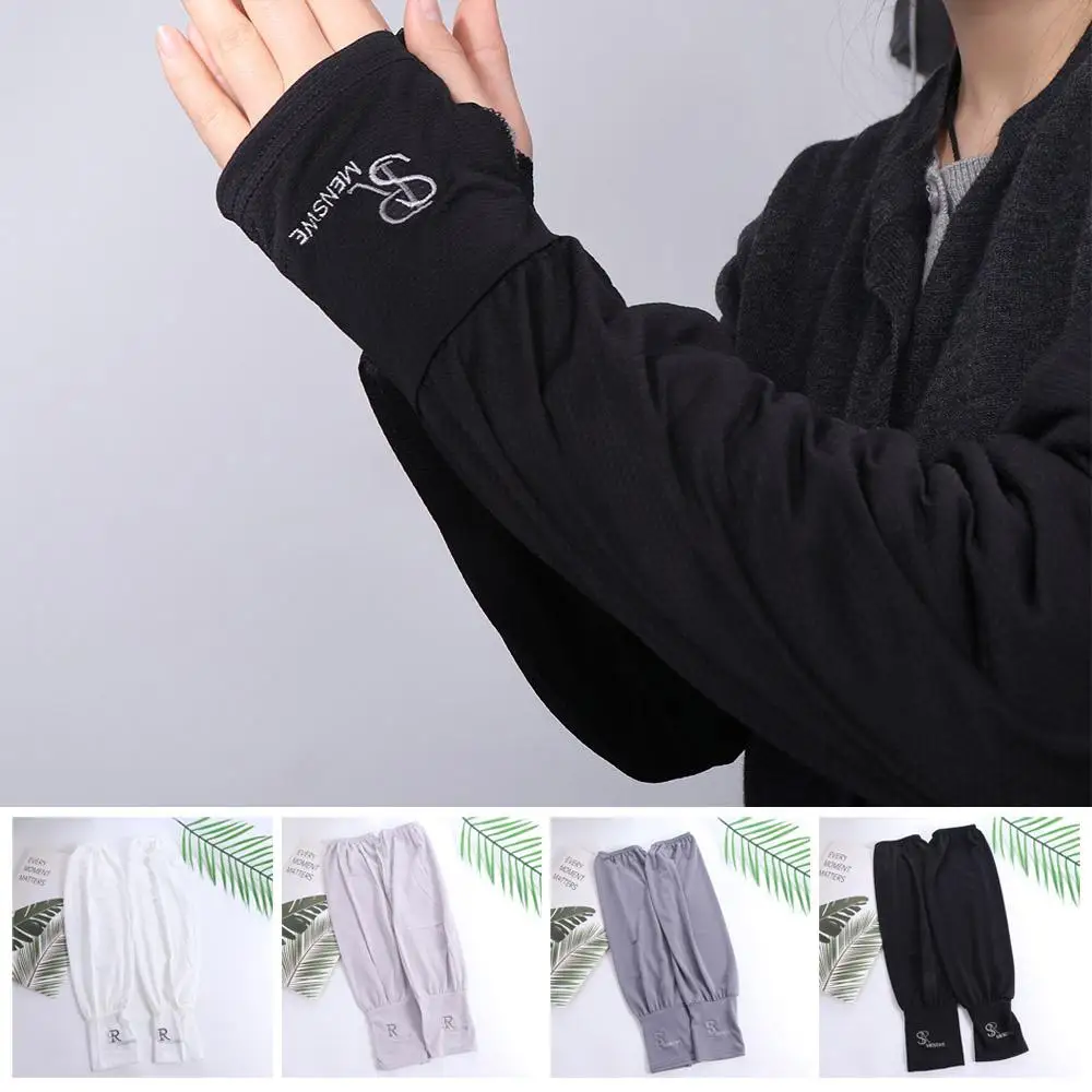 

Thin Solid Color Ice Silk Sleeves Anti-UV Letter Sunscreen Sleeve Arm Covers Cycling Gloves Sun Protection Cover Outdoor