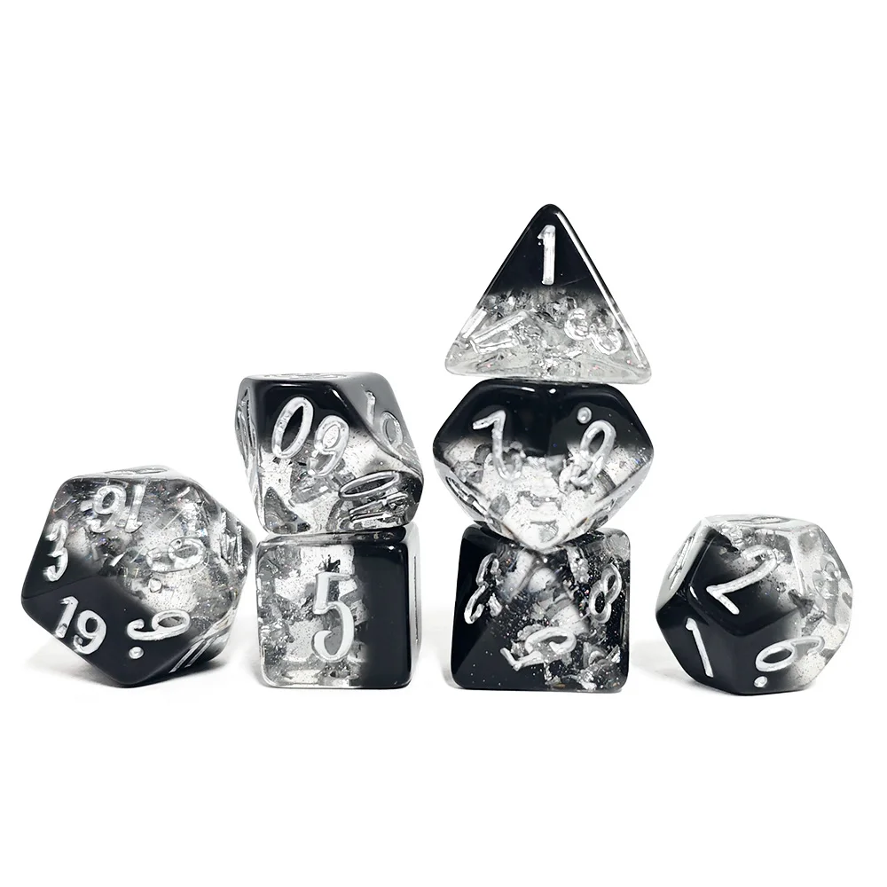 7Pcs/set White and Black Blend Color Resin Dice Set DND RPG TRPG for Dungeons and Dragons Games Popular Dice New Trend Toys Dice