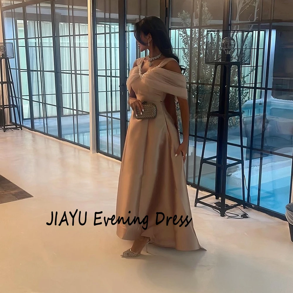 تخصيص بسيط الخامس الرقبة ألف خط قبالة الكتف مساء اللباس الساتان سويب تراين بلا أكمام حزب اللباس الكاحل طول فستان حفلات
