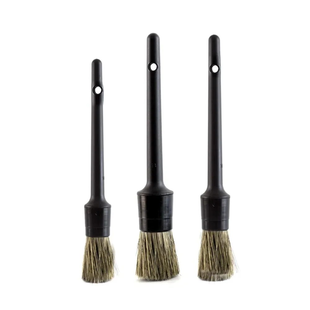 3Pcs Boar Hair Car Brush Set - Soft Bristle Detailing Kit for Wheels, Tires, Exterior Cleaning - Auto Car Wash Accessories