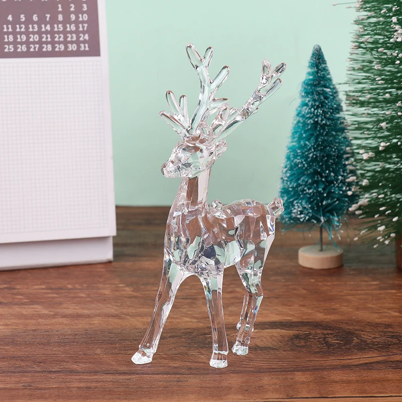 Transparent Acrylic Christmas Deer Figurines Cake X-mas Tree Desktop Ornament Elk Reindeer Sculpture Home Office Decoration