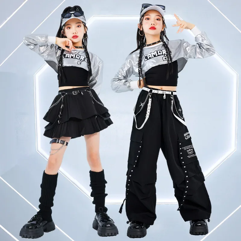الفتيات الجاز الرقص المرحلة زي تنورة سوداء السراويل الاطفال ملابس الاطفال الشارع ملابس رقص Dancewear الهيب هوب Kpop عرض الأزياء