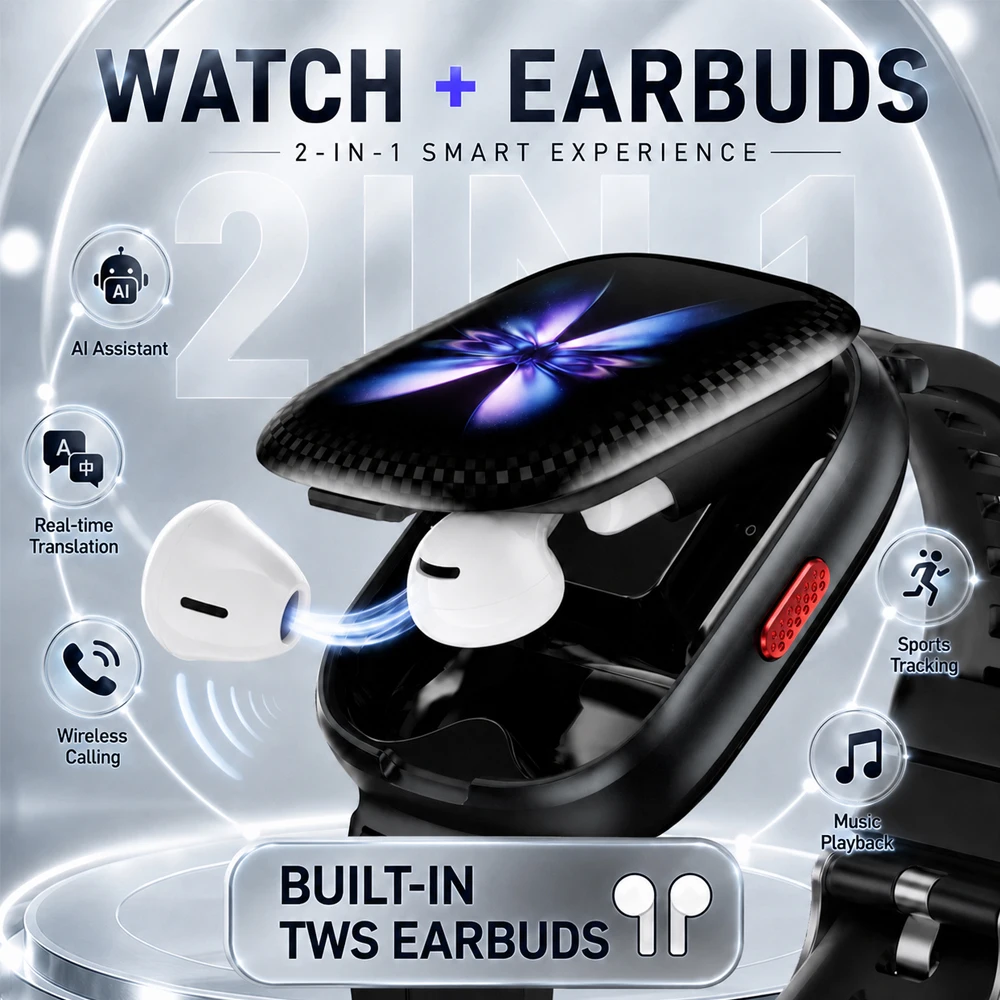 2026 Premium AI Smart Watch with Wireless Earbuds Bluetooth Calling Smart Translation HD Display Fitness Tracker Android iOS