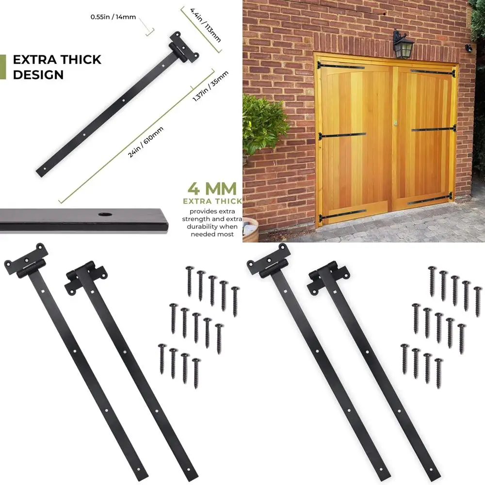 

24 черных усиленных железных петель для ворот с 14 винтами, толщиной 4 мм, с порошковым покрытием, для ворот, сараев, амбаров