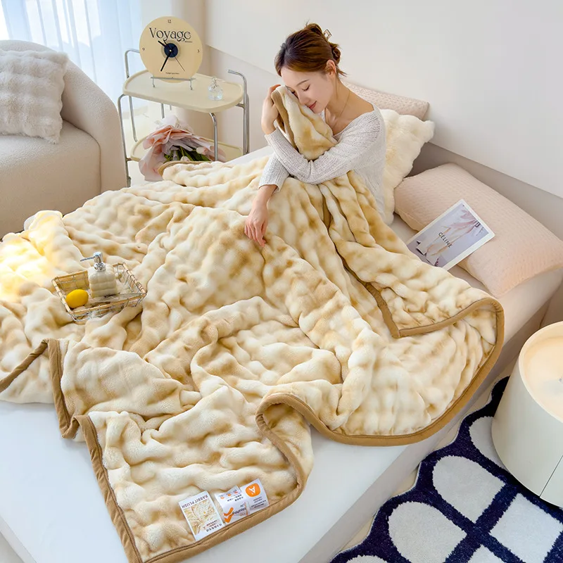 A-Class Faux Rabbit Velvet Printed Blanket Fashion Soft Sofa Cover for Living Room Office Twin Queen Blanket for All Seasons