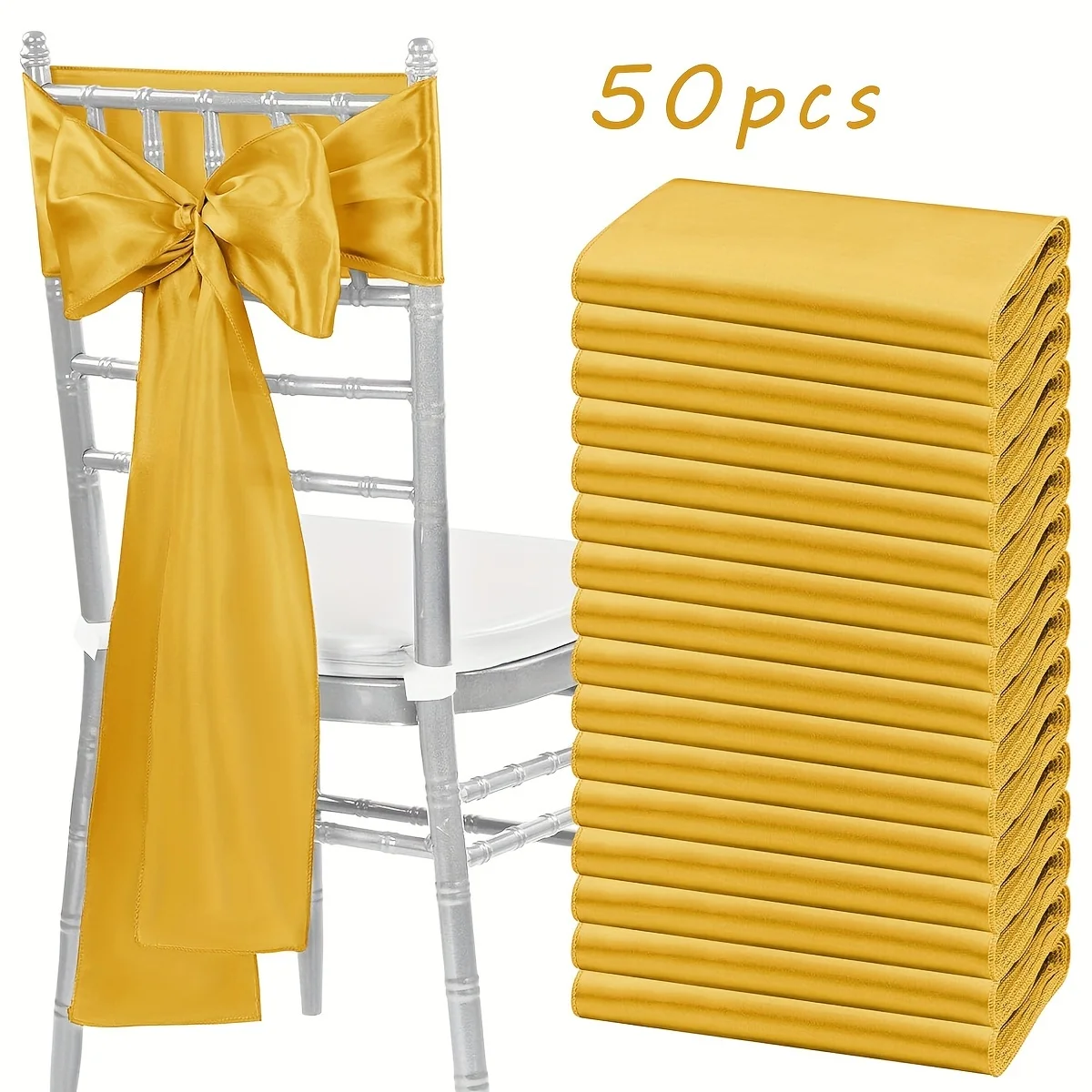

50pcs Satin Chair Waist Belt Bow Universal Chair Cover for Wedding Reception Restaurant Banquet, Party, Hotel Event Decoration