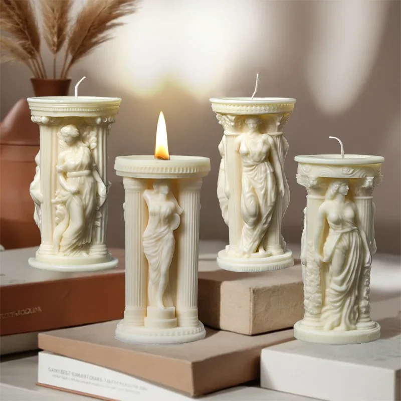 Athena Goddess Aroma Candle Silicone Mold DIY European Ornament Wax Tool Blind Lady Justice Statue Making Mould