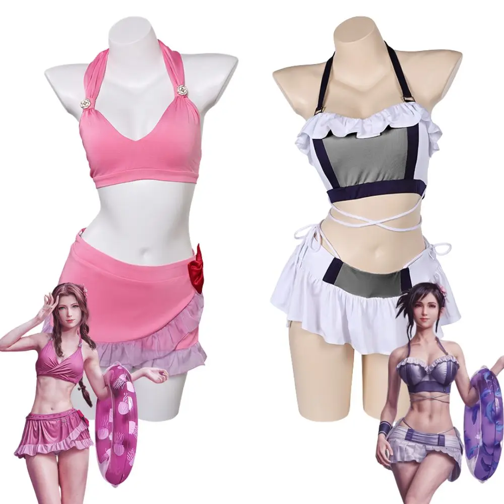 Traje de baño de Final Fantasy 7 Tifa Lockhart Aerith para adultos, traje de baño para mujeres y niñas, conjunto de Bikinis, traje de Carnaval de Halloween