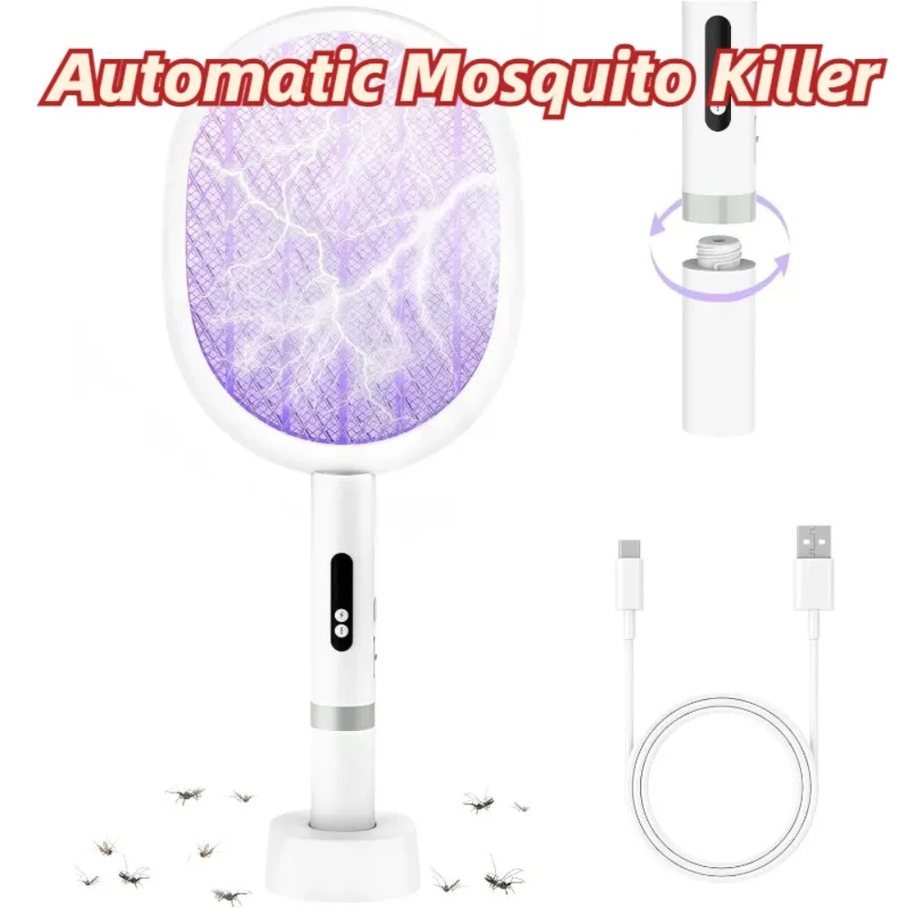 

Electric Fly Swatter Type-C Rechargeable Bug Zapper Racket 4000V Detachable Mosquito Killer Bracket Handheld Auto Mosquito Kill