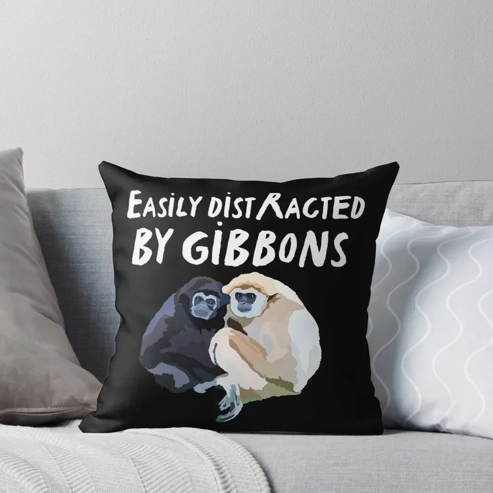 Easily Distracted By Gibbons Throw Pillow Pillows Aesthetic ornamental pillows for living room Pillow