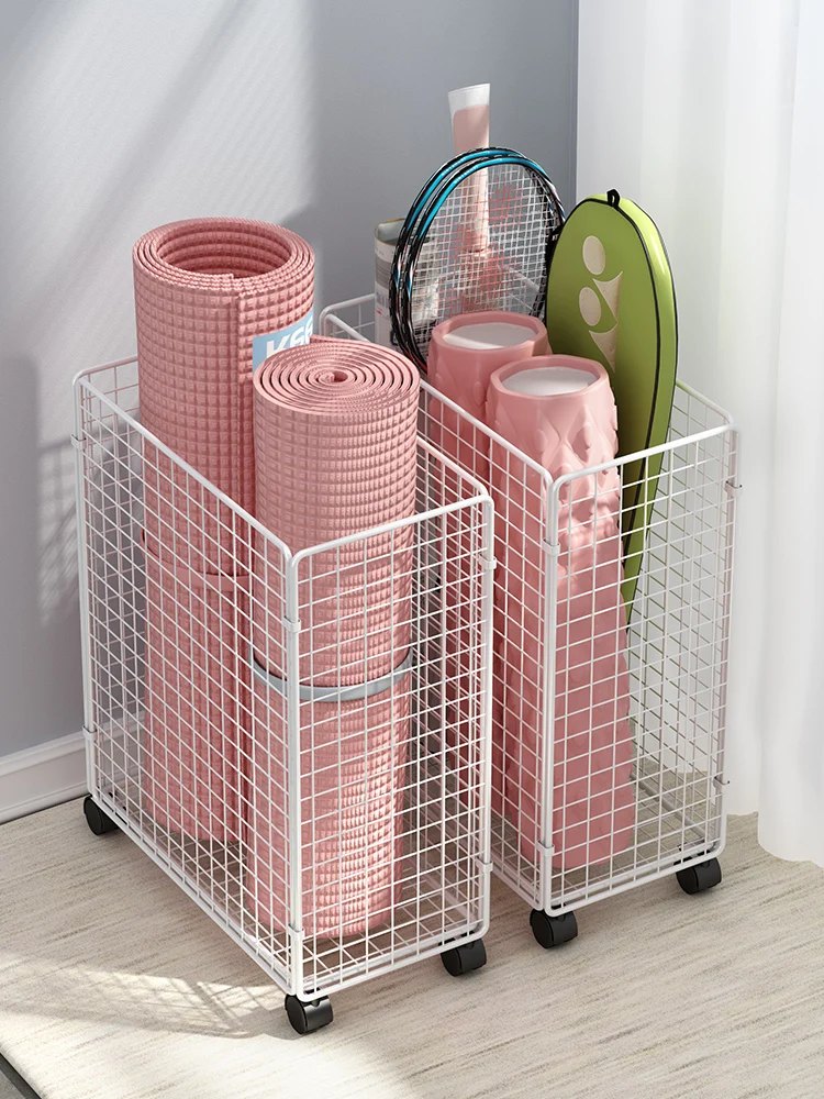 Yoga mat storage rack, fitness equipment storage basket, sewn badminton racket, movable storage frame