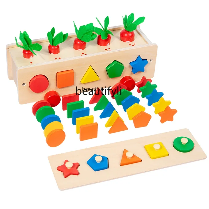 Wooden shape multifunctional early childhood car baby puzzle building block toy game