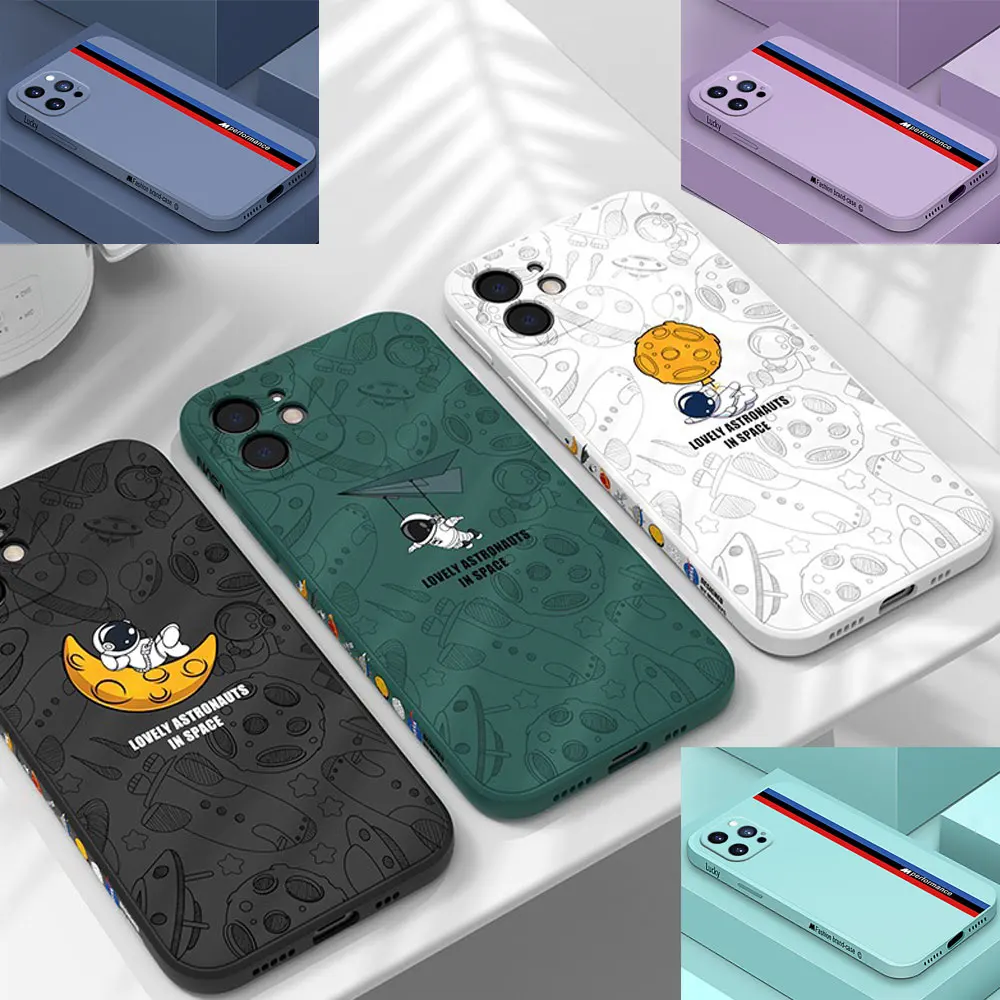 For OPPO Reno8 lite Case Cartoon Astronaut Space Square Phone Case Oppo Reno 8z reno 7lite Reno7 z 5G Liquid Soft Silicone Cover