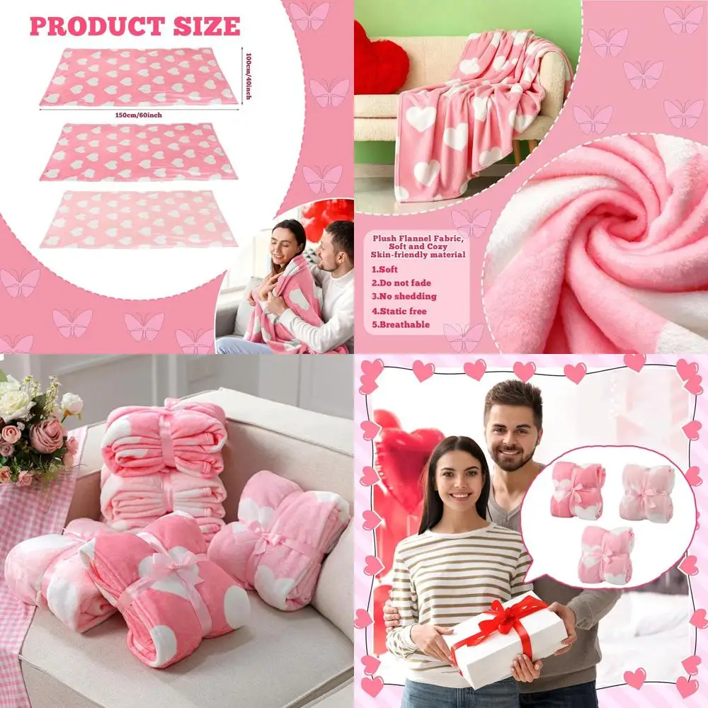 

Фланелевые одеяла с розовым сердечком 40x60, упаковка из 6 штук — мягкие и легкие для женщин, идеальный рождественский декор и дорожный компаньон