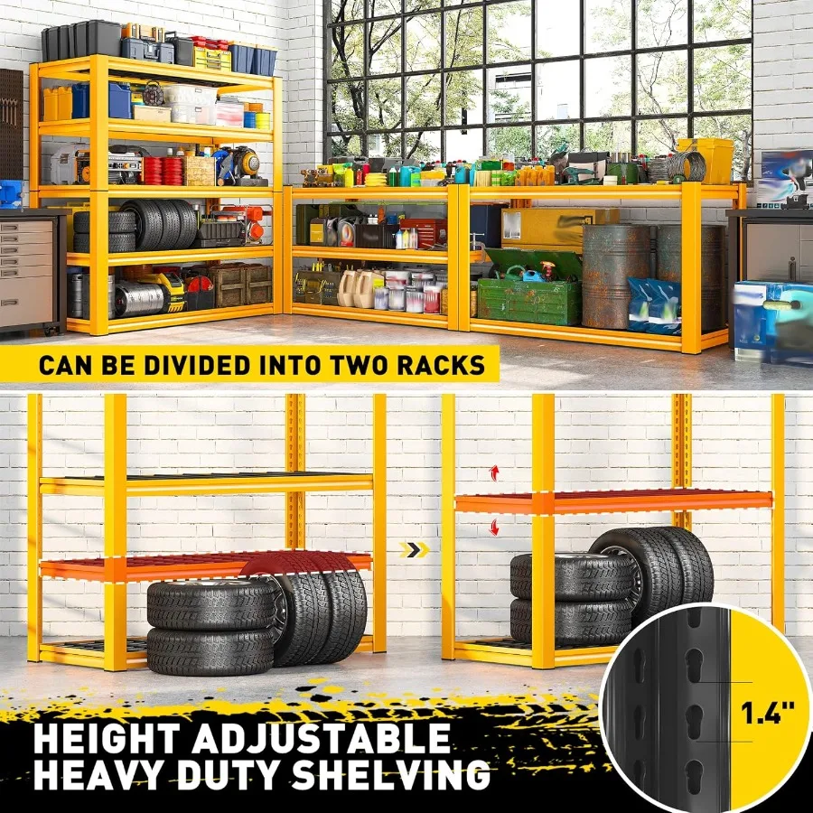 وحدة رفوف معدنية شديدة التحمل من 5 طبقات مع سعة تحميل 3000 رطل لتخزين مستودع الطابق السفلي وارتفاع قابل للتعديل والمنتجعات الصحية #6