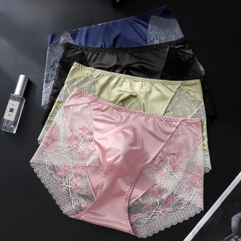 Men's Briefs Satin Lace Ice Silk Panties Sexy Sissy Lingerie 3d Bulge Pouch Underwear Ultra-Thin See Through Erotic Underpants