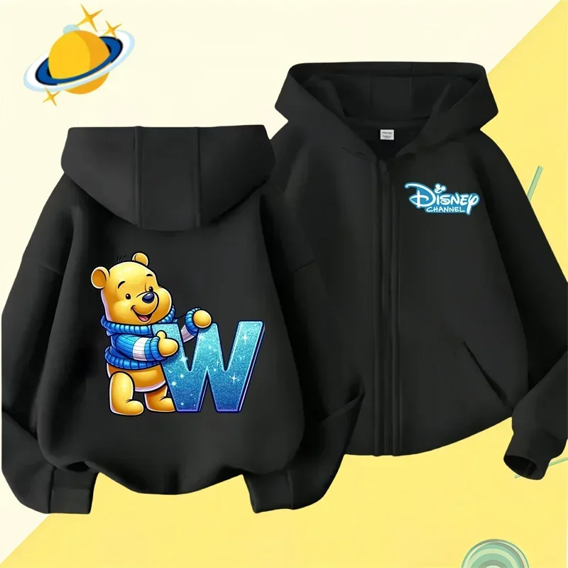 Winnie the Pooh New pin zipper hoodie Boys Girls sweatshirt Autumn and winter long sleeve Harajuku jumper Disney casual hoodie