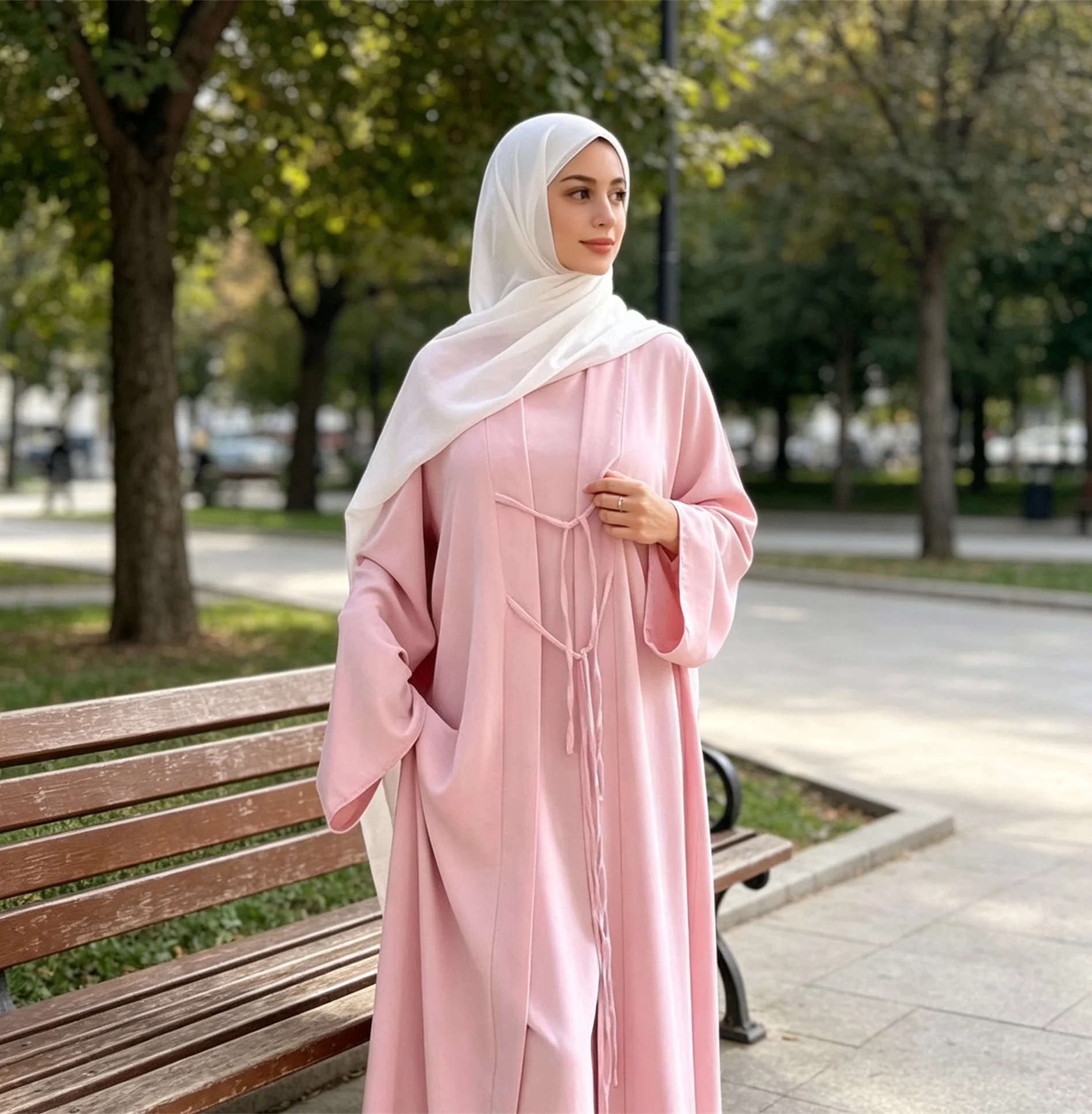 Eid Satin Muslim Dress Set Dubai Abaya Women Islam Kimono Jalabiya Kebaya Caftan Robe Turkey Kaftan Femme Musulmane Ensembles