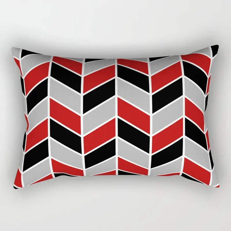 Funda de almohada de poliéster a rayas para decoración del hogar, cubierta de cojín con diseño geométrico de líneas artísticas, color negro y rojo,