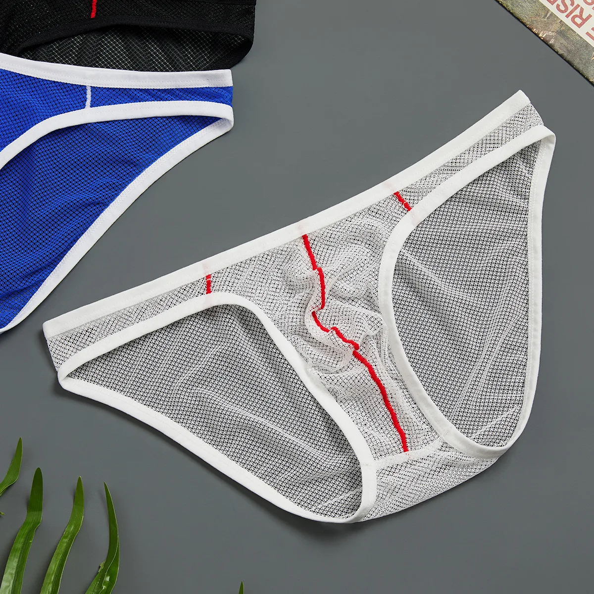 Mens Underwear Ice Silk U Convex Low Waist Briefs Breathable Transparent Full Mesh Sexy Man Panties