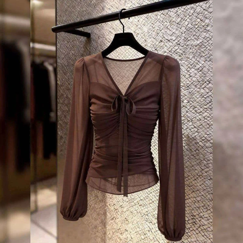 Summer Clothing Trends For Women - Summer Long Sleeve Lacing Pleated Solid