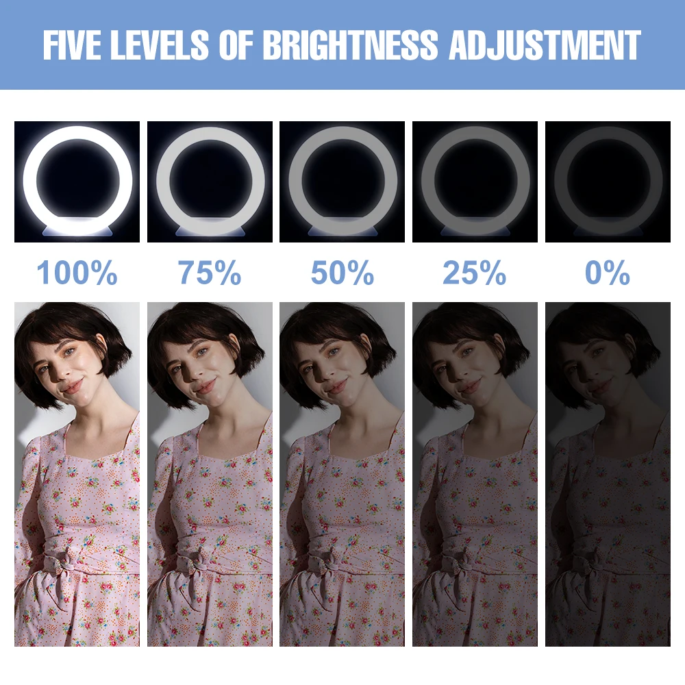 リングライトと電話ホルダー付きのLEDフィリング,写真撮影用の調整可能なライト,ライブビデオ,調光器付き