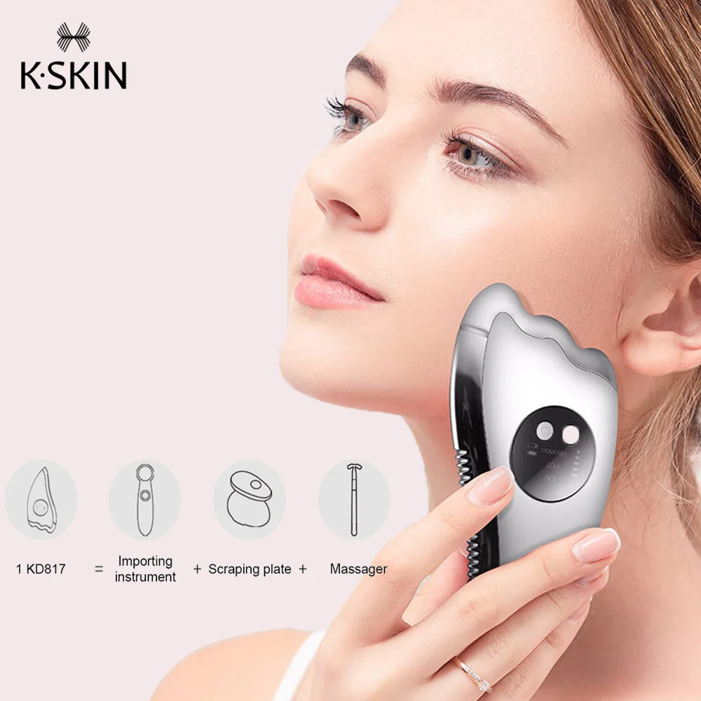Electric Face Lift Guasha Scraper Board Body Scraper EMS Hot Compress Vibration Facial Lifting Slimming Relax Massage Device