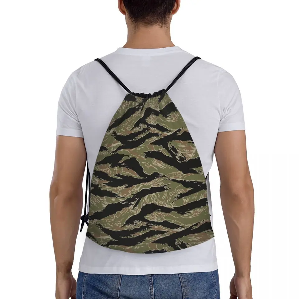 Custom Tiger Stripe Camo Drawstring Bag Women Men Portable Gym