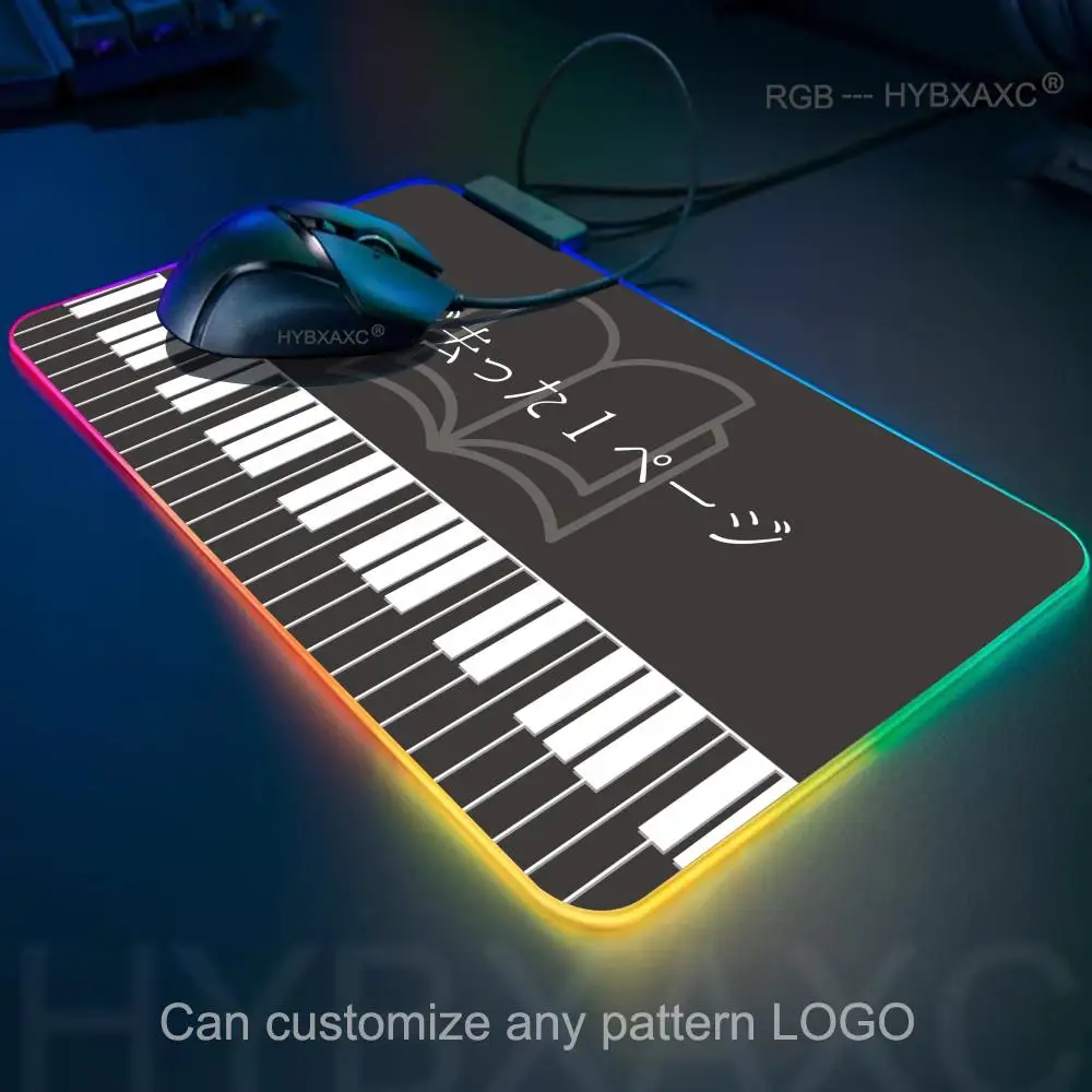 HYBXAXC Mouse Pad RGB Gaming Mouse Pad Desk Mat HD Gamer Large LED Light XXL Trend Vintage Music Notes Piano Gaming Mouse Pad