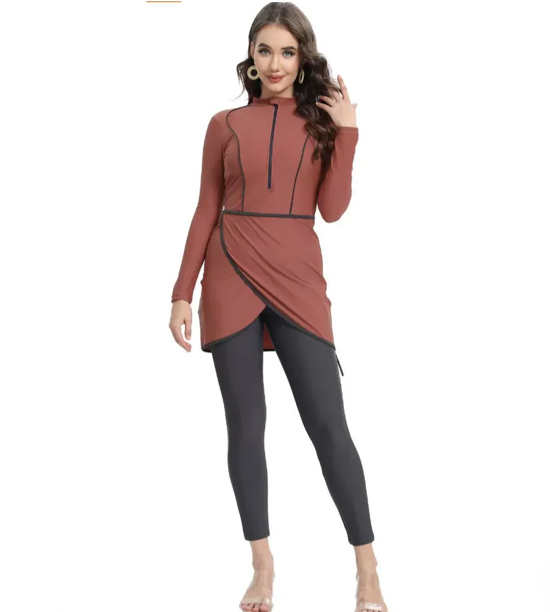 Outdoor swimsuit long sleeved long pants three piece set with sun protection and chest cushion